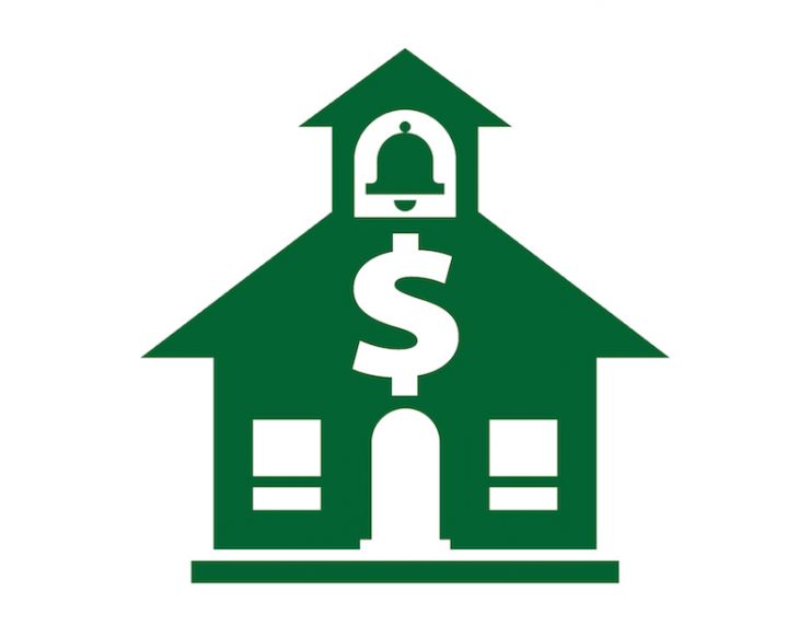 Icon of school house with dollar sign