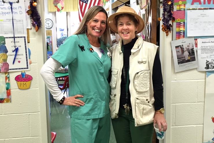 Two teachers dressed for Halloween